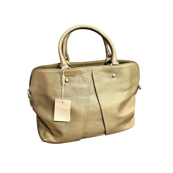 PULICATI Italian Leather Hand Bag Crossbody Champagne Gold & Black NWT - Picture 7 of 12